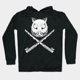 Boar and katana - Black and White Hoodie